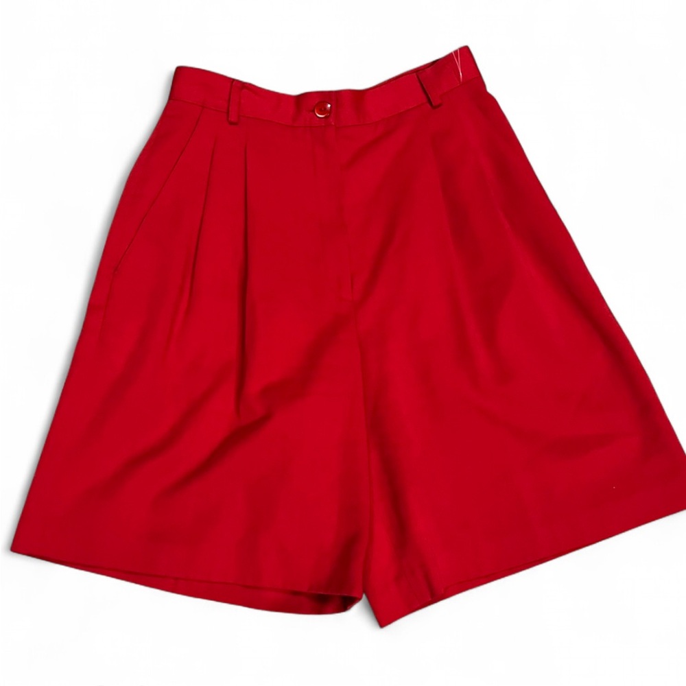 80’s VINTAGE Liz Claiborne Vibrant Red High-Waisted Bermuda Shorts W/ Pleating.